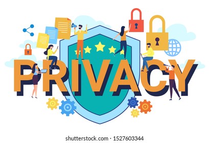 Data privacy concept. Idea of safety and protection while using internet for communication or anything else. Flat vector colorful illustration. Cartoon style