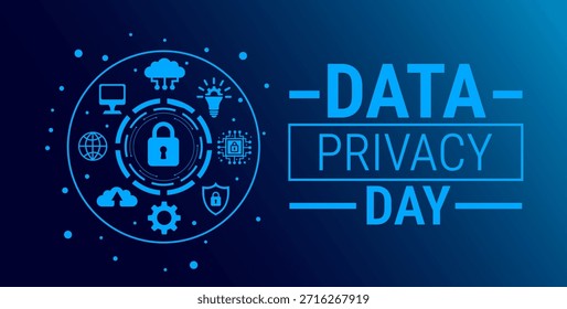 Data Privacy Day background, banner, card or poster design template is observed every year during January, to raise awareness about the mission. Vector illustration.