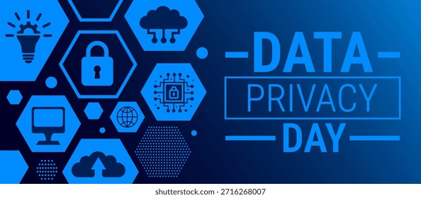 La Plantilla de fondo, Anuncio, tarjeta o diseño de póster del Día de la Privacidad de Datos se observa cada año durante enero, para crear conciencia sobre la misión. Ilustración vectorial.