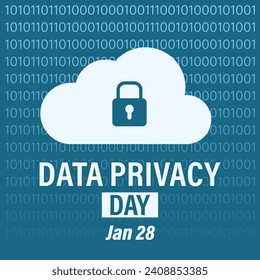 Data privacy day campaign banner. Features cloud with lock and binary digits on background. 