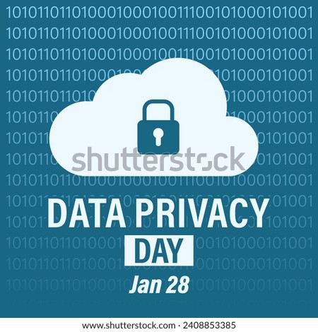 Data privacy day campaign banner. Features cloud with lock and binary digits on background. 