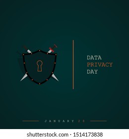 Data Privacy Day with Green Locked Shield and Sword set 