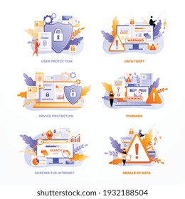 Data privacy day icons color flat compositions with editable text captions alert lock and shield icons vector illustration