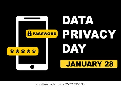 Data Privacy Day. January 28. Background black with mobile phone concept. Cyber. Template for background, banner, card, poster vector illustration. Data privacy international day. global data privacy - Powered by Shutterstock - Get 15% off with code: PIKWIZARD15