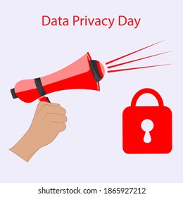 Data privacy day. Megaphone in hand, lock - vector. Cybersecurity concept.