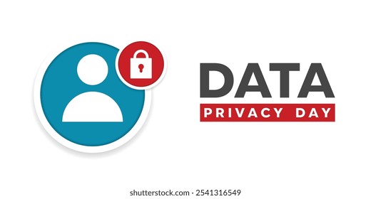 Data Privacy Day. People and padlock. Great for cards, banners, posters, social media and more. White background.