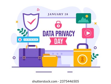 Data Privacy Day Vector Illustration on January 28 with Lock on the Screen for Shield Information Document in Flat Cartoon Background Design