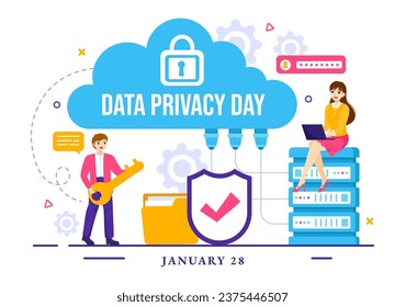 Data Privacy Day Vector Illustration on January 28 with Lock on the Screen for Shield Information Document in Flat Cartoon Background Design