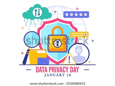 Data Privacy Day Vector Illustration featuring a Lock on a Screen, Representing Secure Information, Documents and Data Protection in a Flat Background
