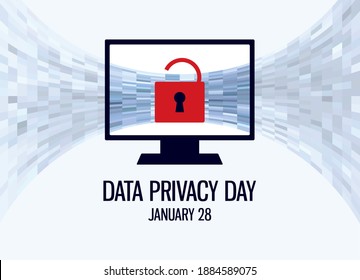 Data Privacy Day Vector. Protected Computer Vector. Computer With Red Lock Icon. Data Privacy Day Poster, January 28. Important Day