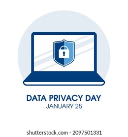 Data Privacy Day vector. Protected laptop with shield and lock icon vector. Laptop computer graphic icon isolated on a white background. January 28. Important day