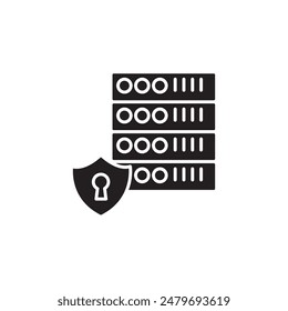 Data Privacy icon. Data server protection sign. Cyber security symbol flat black illustration on white background..eps