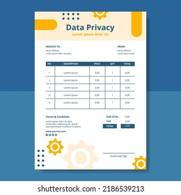 Data Privacy Invoice Template Flat Cartoon Background Vector Illustration