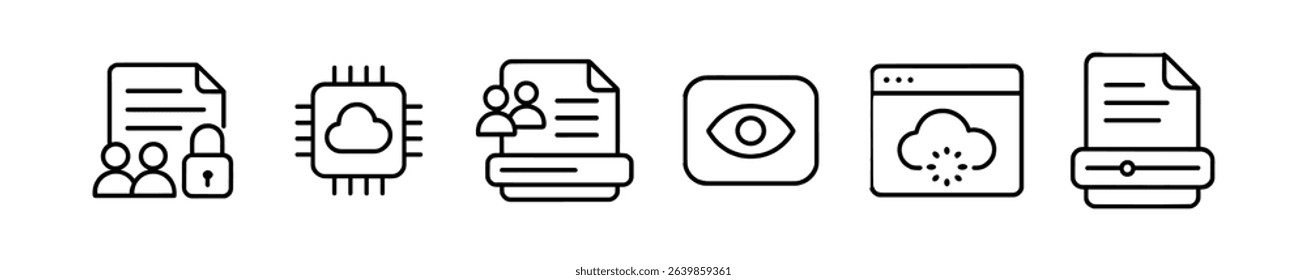 Data privacy linear icon set. security, network, technology icons collection