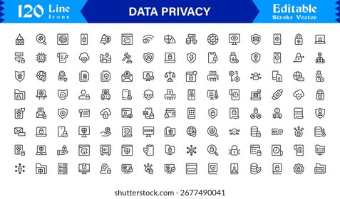 Privacidade de Dados Moderna Linha Ícone Conjunto com Profissional Mínimo Design Elementos Vetor Icons Coleção