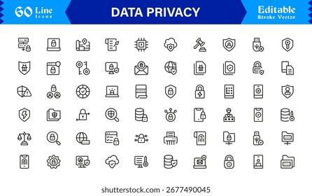 Privacidade de Dados Moderna Linha Ícone Conjunto com Profissional Mínimo Design Elementos Vetor Icons Coleção