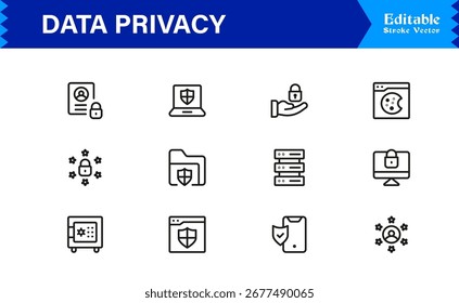 Privacidade de Dados Moderna Linha Ícone Conjunto com Profissional Mínimo Design Elementos Vetor Icons Coleção
