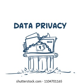 data privacy on chain pillar General Data Protection Regulation GDPR server secuirity guard hand drawing