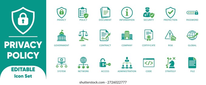 Data Privacy Policy And GDPR Security Compliance Vector Icon Set