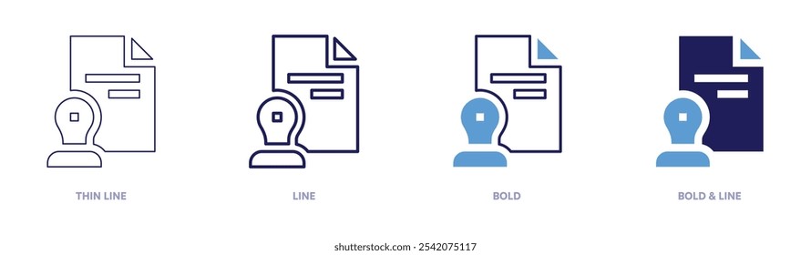 Icono de política de privacidad de datos en 4 estilos diferentes. Línea delgada, línea, negrita y línea negrita. Estilo duotono. Trazo editable.