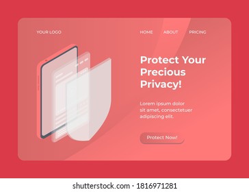 Datenschutz und digitale Sicherheit - isometrische Illustration mit Schutzschild