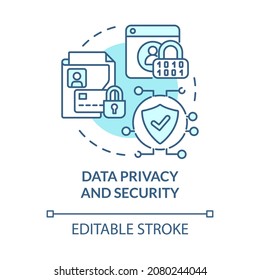 Data Privacy And Security Blue Concept Icon. Online Entrepreneurship Risk Abstract Idea Thin Line Illustration. Encrypting Sensitive Files. Vector Isolated Outline Color Drawing. Editable Stroke