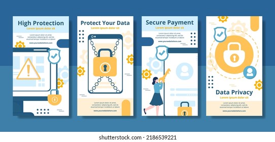 Data Privacy Social Media Stories Template Flat Cartoon Background Vector Illustration