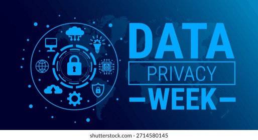 Datenschutzwoche blaue Farbtechnologie Konzepte Hintergrund, Banner, Karte oder Plakat Design-Vorlage wird jedes Jahr im Januar beobachtet, um das Bewusstsein für die Mission zu erhöhen. Vektorgrafik.