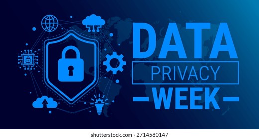 dados privacidade semana azul cor tecnologia conceitos fundo, banner, cartão ou modelo de design cartaz é observado todos os anos durante janeiro, para aumentar a conscientização sobre a missão. Ilustração vetorial.