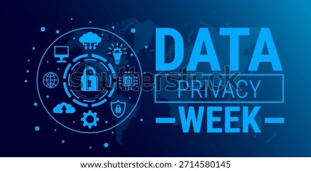 data privacy week blue color technology concepts background, banner, card or poster design template is observed every year during January, to raise awareness about the mission. Vector illustration.