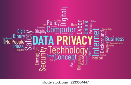 Data Privacy word cloud background. Safety Technology awareness Vector illustration design concept.