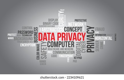 Data Privacy word cloud background. Safety Technology awareness Vector illustration design concept.