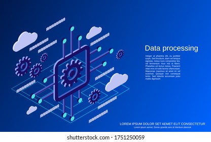 Data processing 3d isometric vector concept illustration
