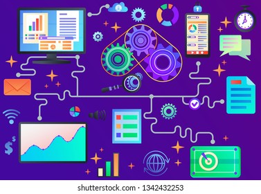 Data processing, abstract vector illustration in bold flat style