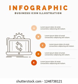 data, processing, Analysis, reporting, sync Infographics Template for Website and Presentation. Line Gray icon with Orange infographic style vector illustration
