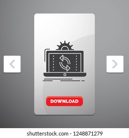 data, processing, Analysis, reporting, sync Glyph Icon in Carousal Pagination Slider Design & Red Download Button