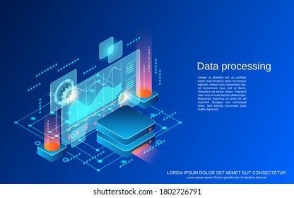 Data processing, big data analysis flat 3d isometric vector concept illustration