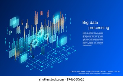 Data processing, big data analysis flat 3d isometric vector concept illustration