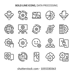 Data processing, bold line icons. The illustrations are a vector, editable stroke, 48x48 pixel perfect files. Crafted with precision and eye for quality.