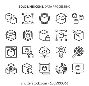 Data processing, bold line icons. The illustrations are a vector, editable stroke, 48x48 pixel perfect files. Crafted with precision and eye for quality.