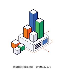 Data processing center and analysis icon with server 3d vector illustration