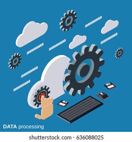 Data processing, cloud computing 3d isometric vector concept illustration