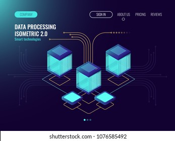 Data processing concept, server room, web hosting concept, abstract technology objects, information flow, cloud storage,