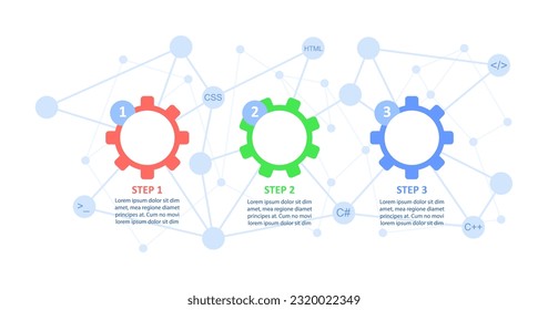 Data processing guideline infographic chart design template. Abstract vector infochart with blank copy spaces. Instructional graphics with 3 step sequence. Visual data presentation