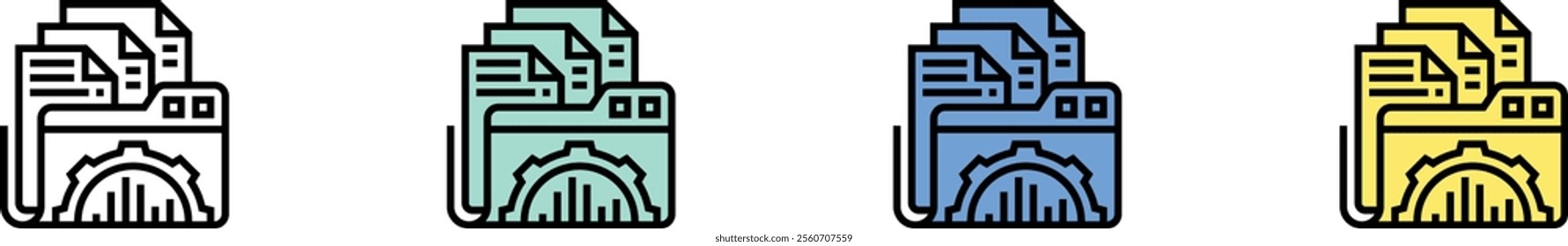 data processing icon. Outline, Green, Blue and Yellow Style Design Isolated On White Background