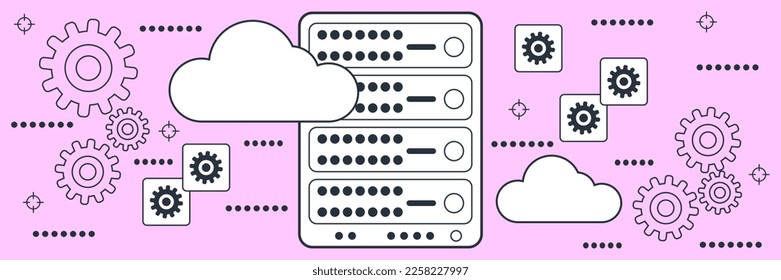 Data processing, information computing, remote storage flat contour style vector concept illustration