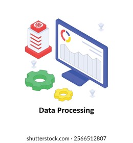 Data Processing isometric Colored illustration. EPS File stock illustration