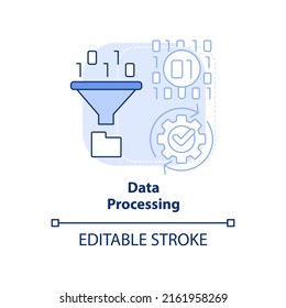 Data processing light blue concept icon. Big data manipulation abstract idea thin line illustration. Generating output. Isolated outline drawing. Editable stroke. Arial, Myriad Pro-Bold fonts used