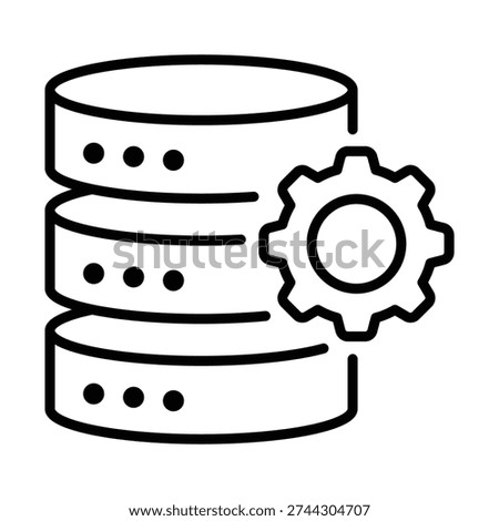 Data processing symbol showing stacked bars with a gear, representing information analysis, automation, and digital workflow management.