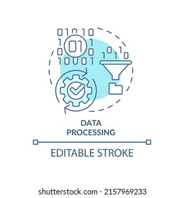 Data processing turquoise concept icon. Big data manipulation abstract idea thin line illustration. Generating output. Isolated outline drawing. Editable stroke. Arial, Myriad Pro-Bold fonts used
